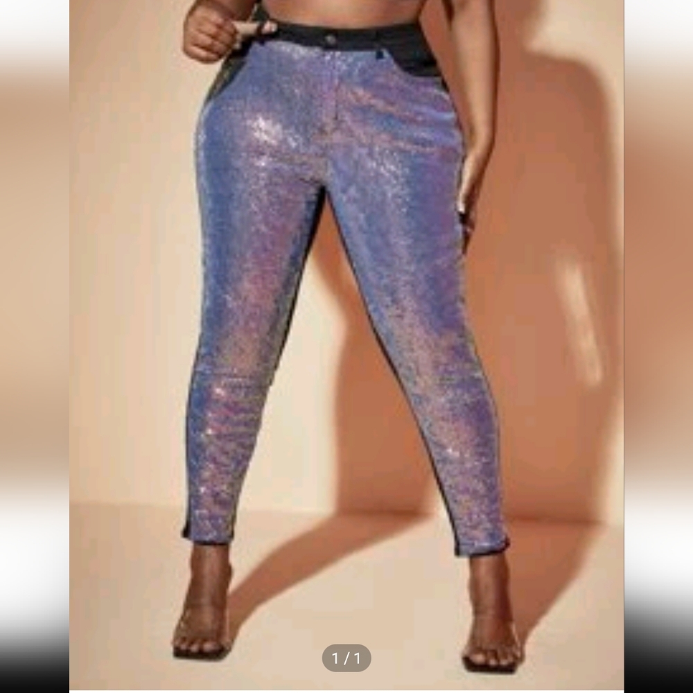 High waist sequin skinny jeans